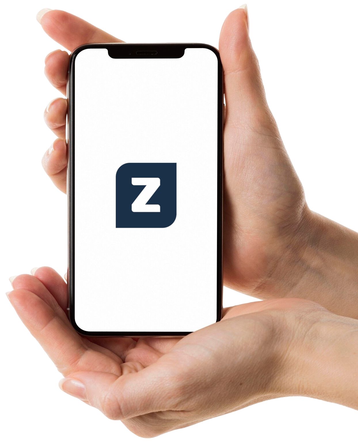 Mão segurando celular com logo da Zelo